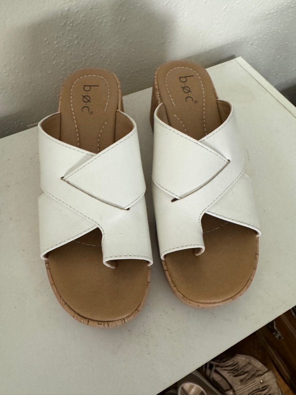 b.o.c. White Crisscross Slide Mules